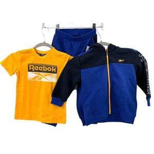 Reebok Toddler 3 PC Jog Set SZ 3T Cobalt Blue and Gold Zip Hoodie/Pants/Tee NWT